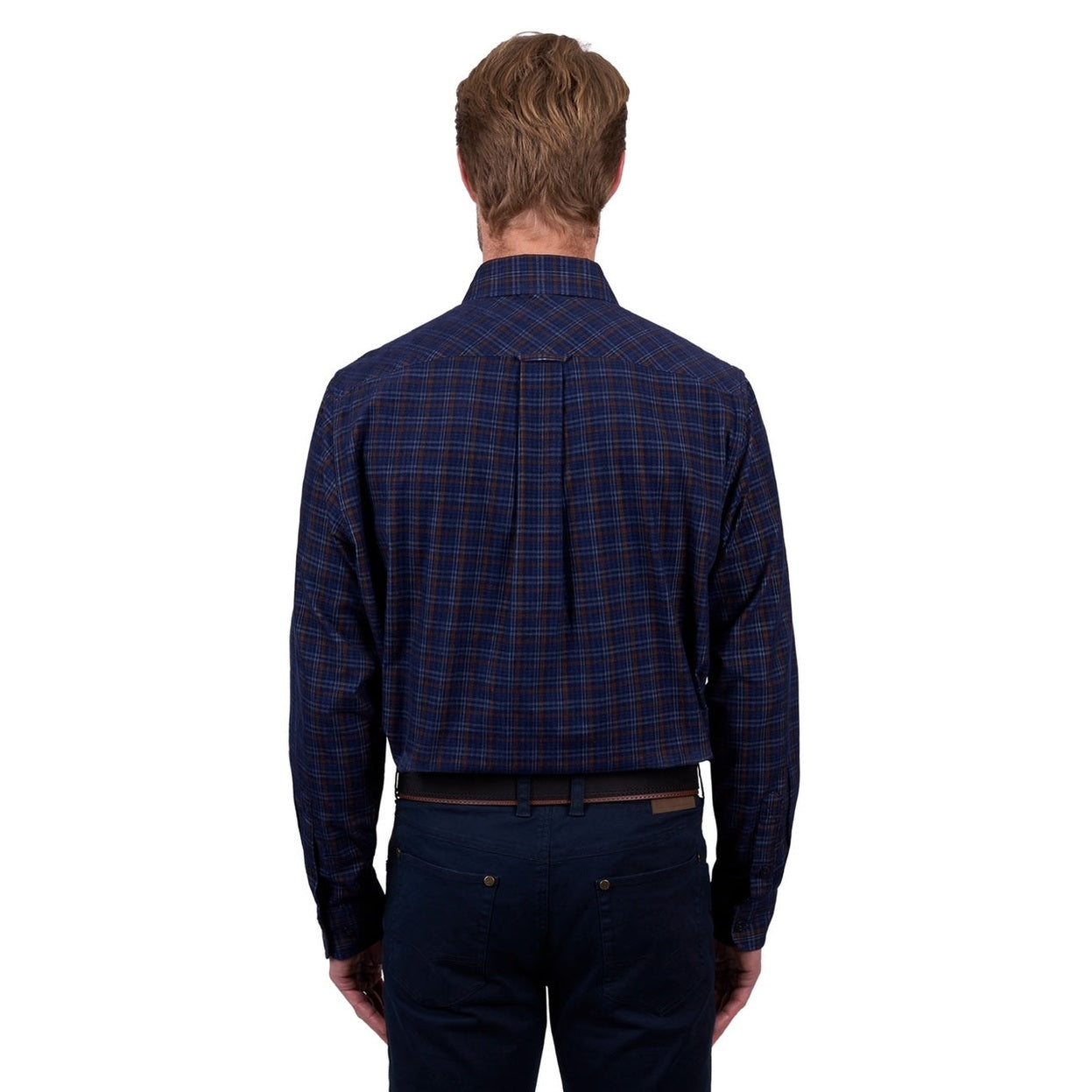 Thomas Cook Thermal Brushed Cotton Shirt - Navy/Tan