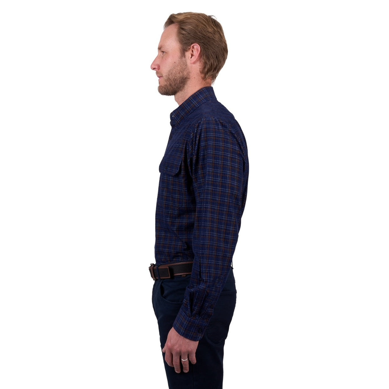 Thomas Cook Thermal Brushed Cotton Shirt - Navy/Tan