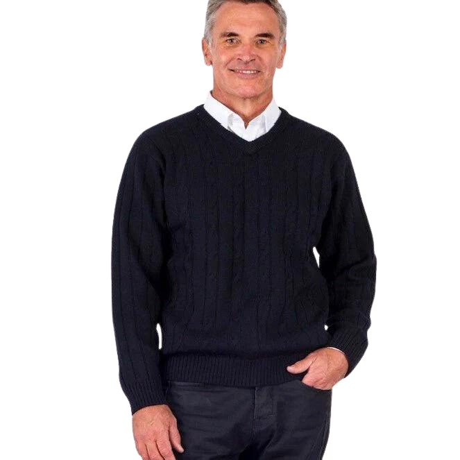 Ansett Cable V Neck Jersey - Navy