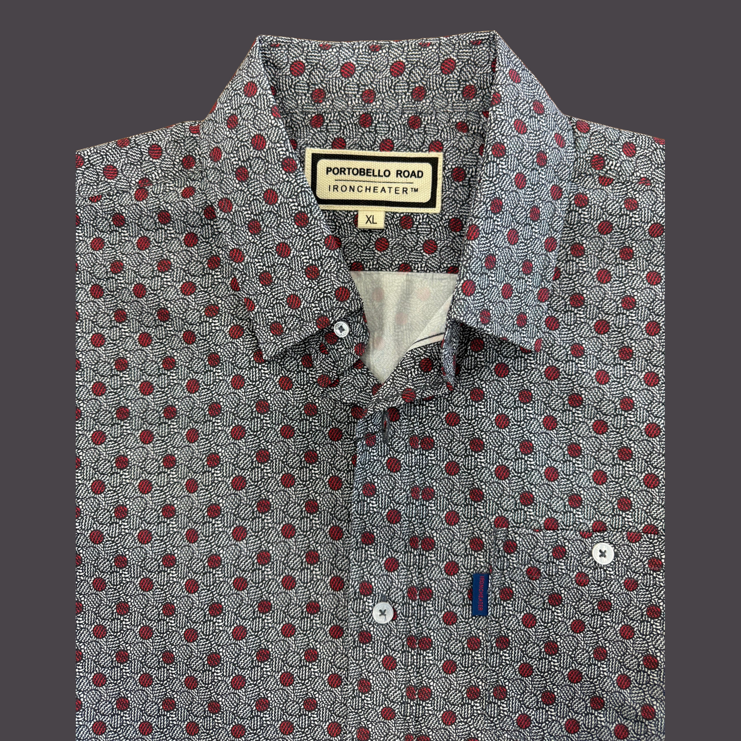 Portobello Road Ironcheater Short Sleeve Shirt - Grey/Red
