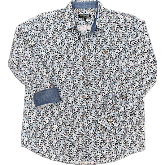 'Lichfield' Lifestyle Long Sleeve Shirt - Mid Grey/Sky/Wine