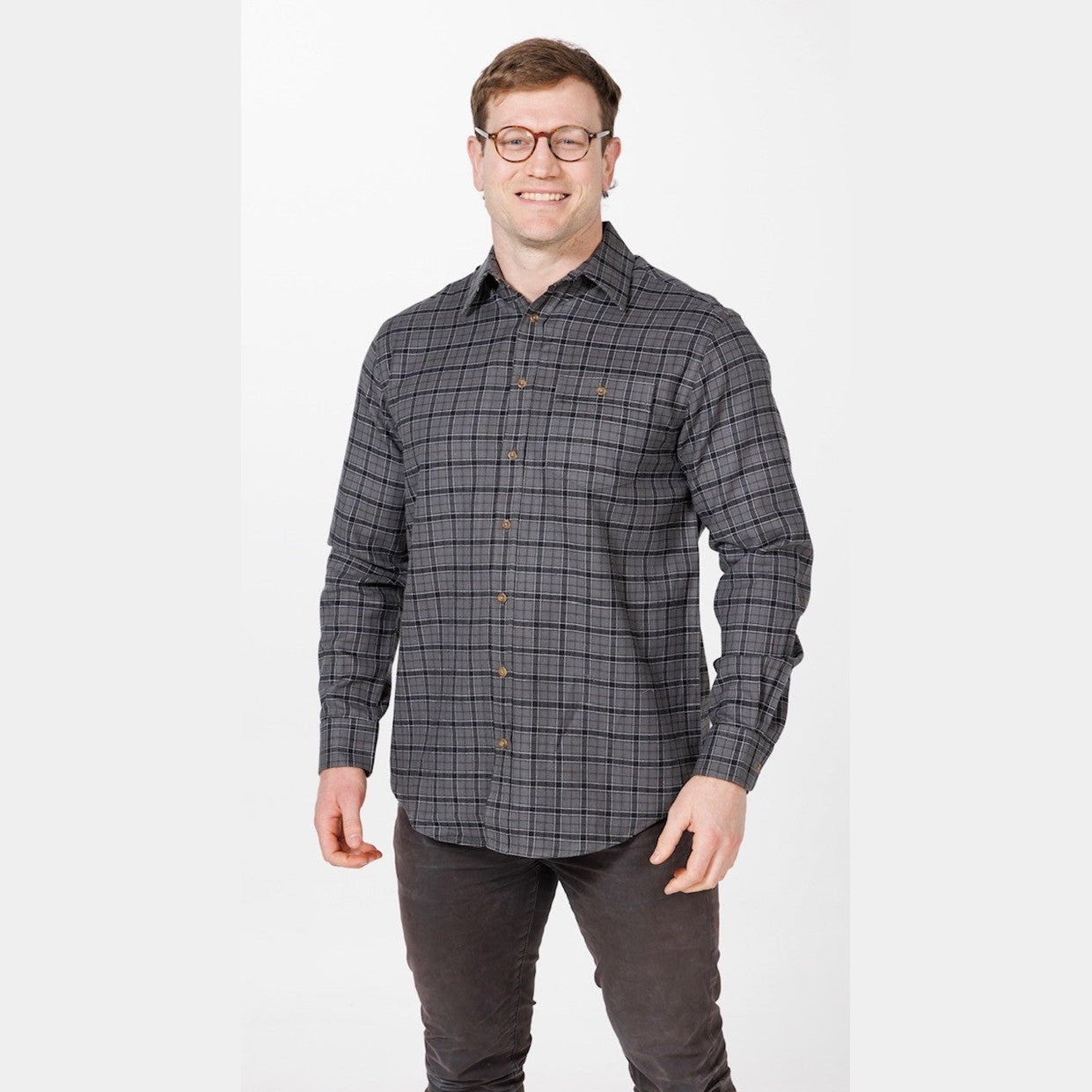 Vonnella Long Sleeve Shirt - Charcoal/Black Large Check