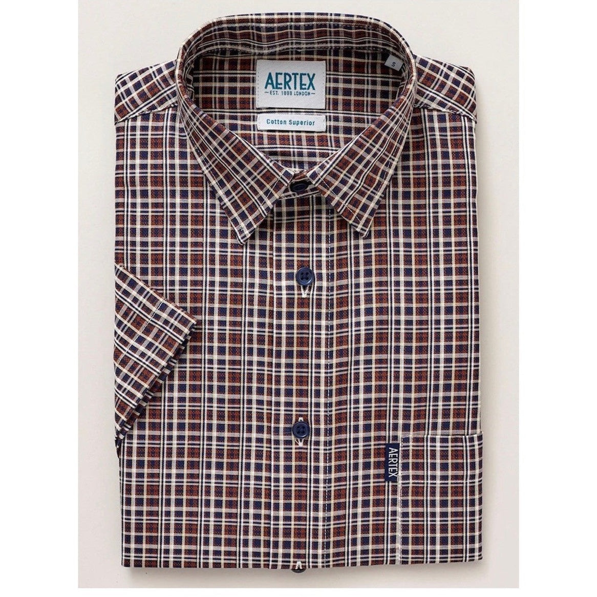 Aertex Short Sleeve Shirt - Rust/Beige/Navy