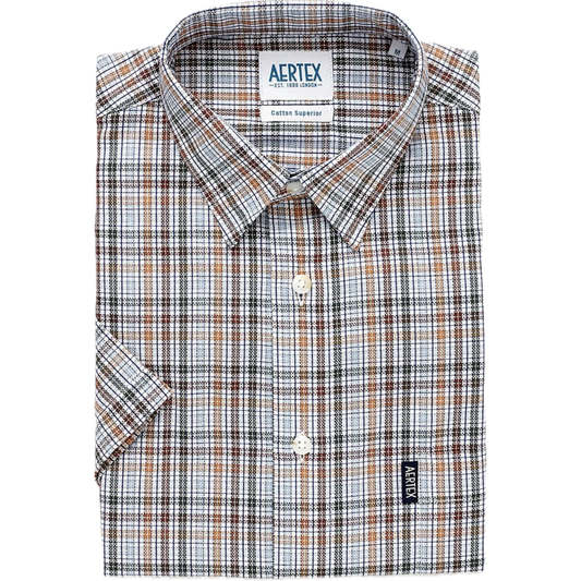 Aertex Short Sleeve Shirt - Sage/Natural/White