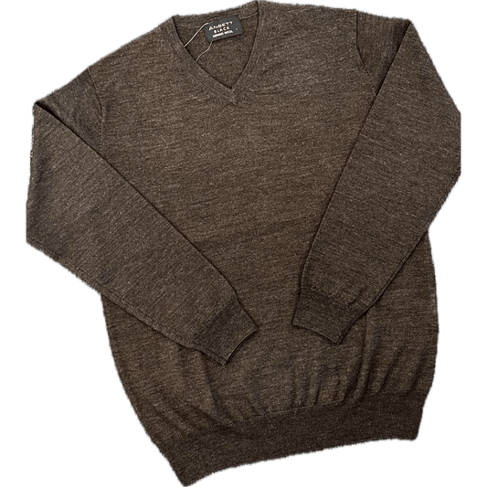 Ansett V Neck Fine Merino Wool Jersey - Coffee