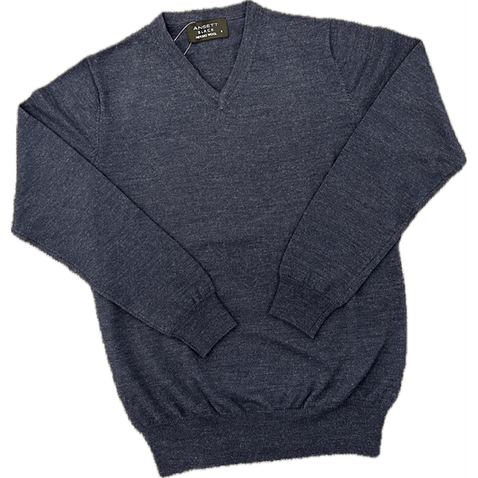 Ansett V Neck Fine Merino Wool Jersey - Denim