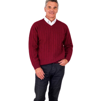 Ansett Cable V Neck Jersey - Wine