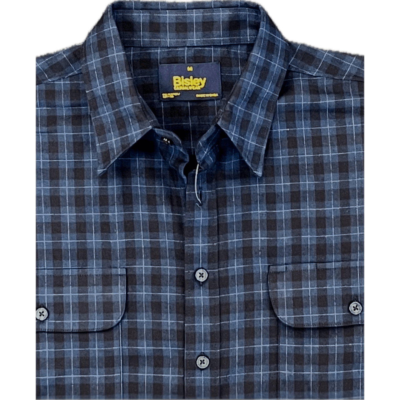 Bisley Flannelette Long Sleeve Shirt - Navy/Denim Check