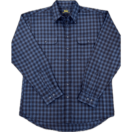 Bisley Flannelette Long Sleeve Shirt - Navy/Denim Check