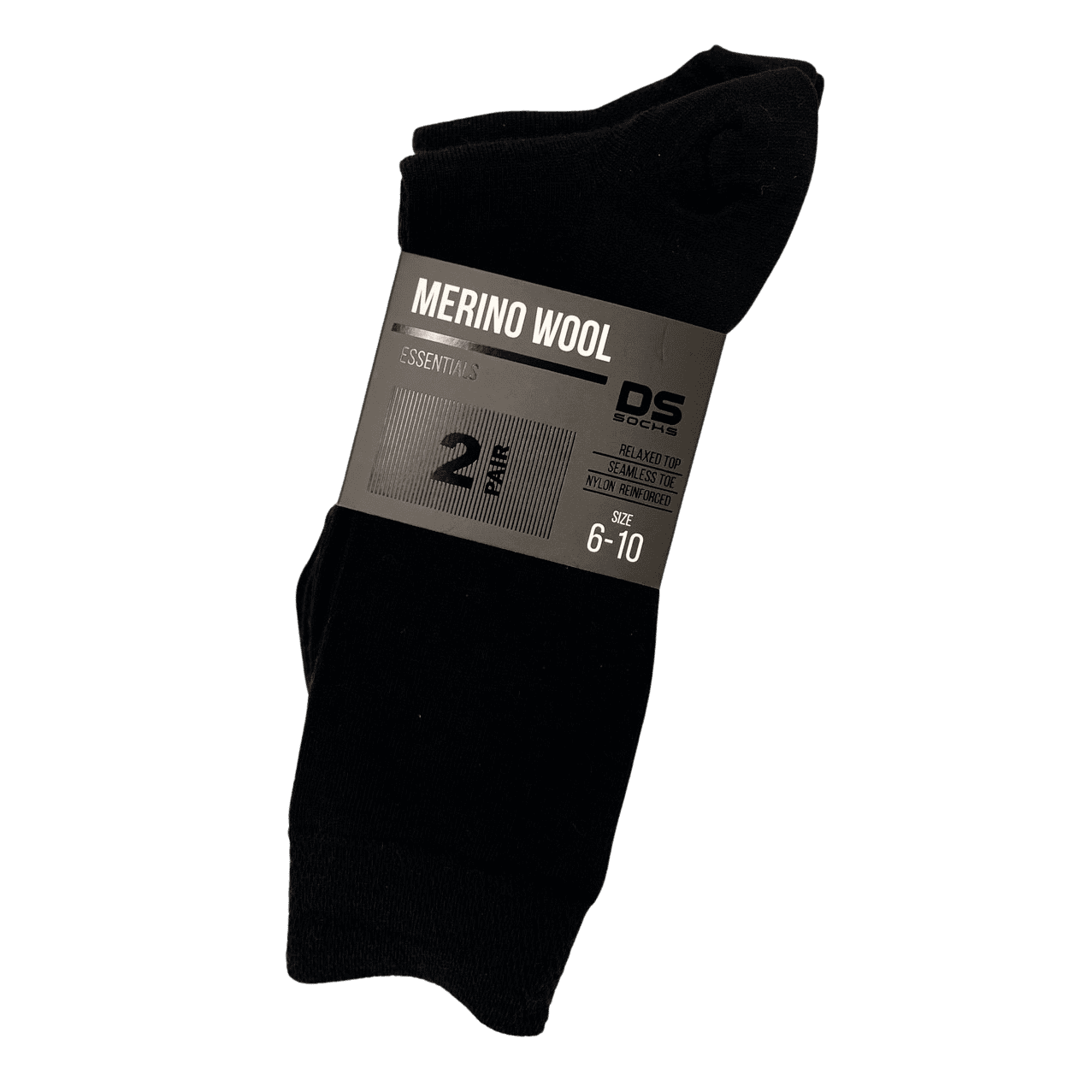 D.S Merino Blend Socks 2 Pair Pack - Black