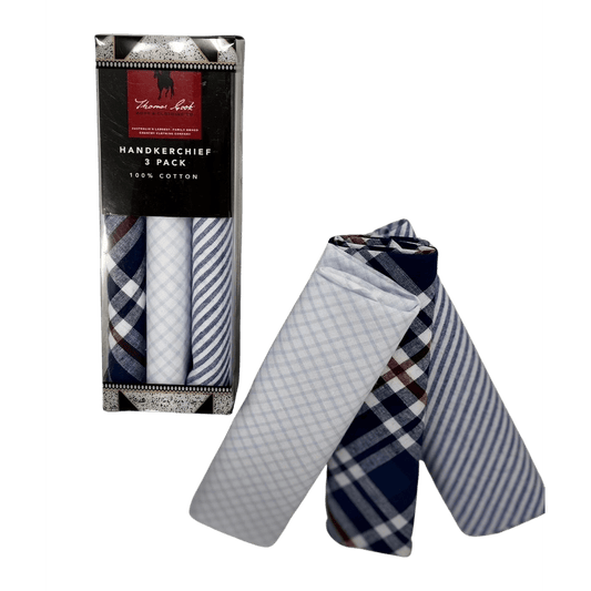 Three Pack Men's Handkerchiefs Mixed Checks and Stripes