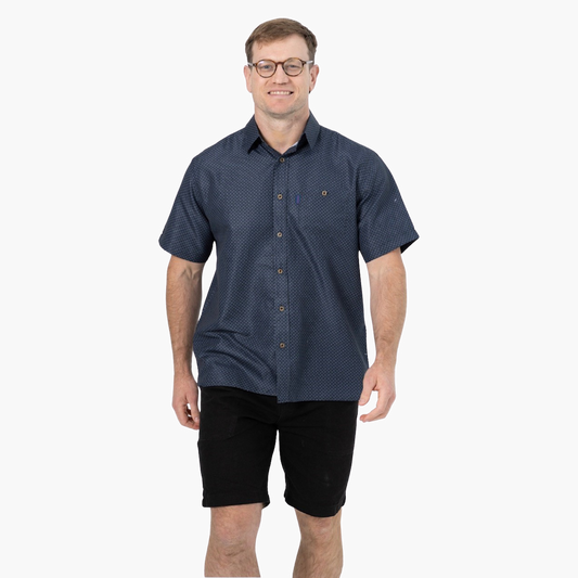 Portobello Road 'Ironcheater' Short Sleeve Shirt - Black/Denim