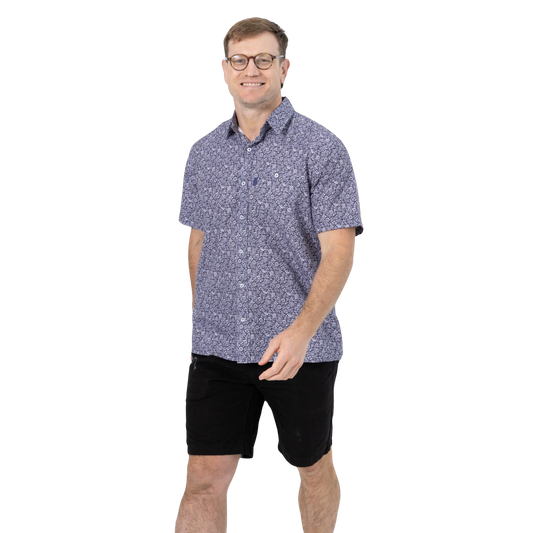 Portobello Road 'Ironcheater' Short Sleeve Shirt - Navy Floral