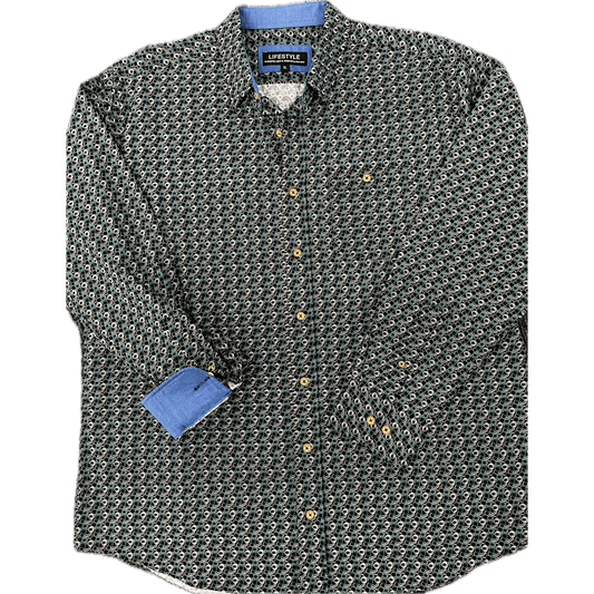 Lichfield Lifestyle Long Sleeve Shirt - Green/Natural Circles