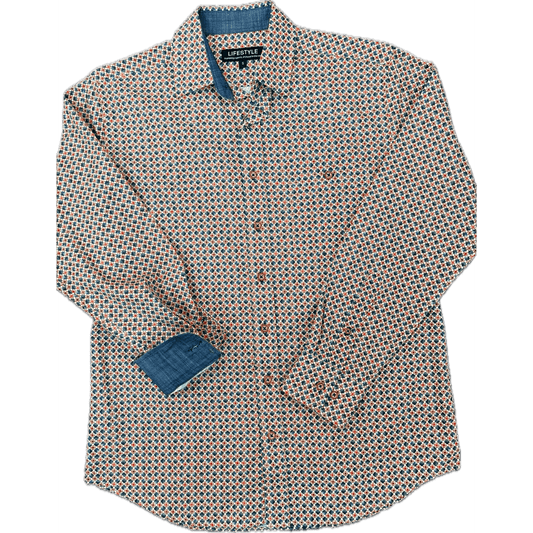 Lichfield Lifestyle Long Sleeve Shirt - Steel Blue/Cream