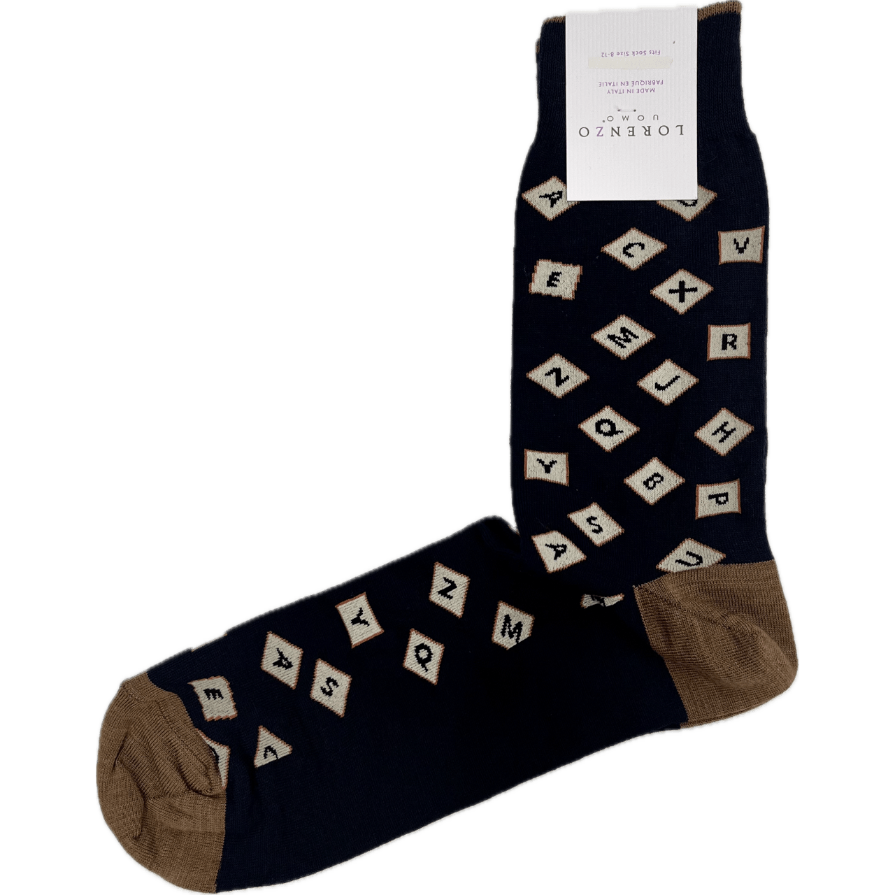 Lorenzo Merino Rich Socks (Italian Made)- Navy Scrabble