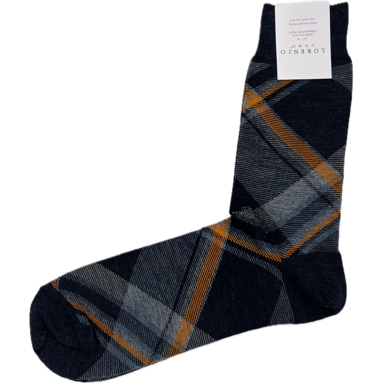 Lorenzo Merino Rich Socks (Italian Made) - Navy Plaid