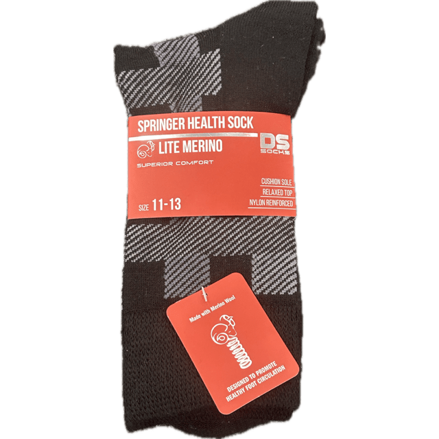 Springer Merino Blend Health Sock - Plaid Black